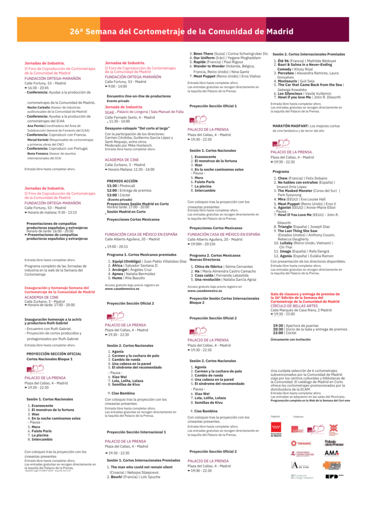 Cartelera de la semana del cortometraje